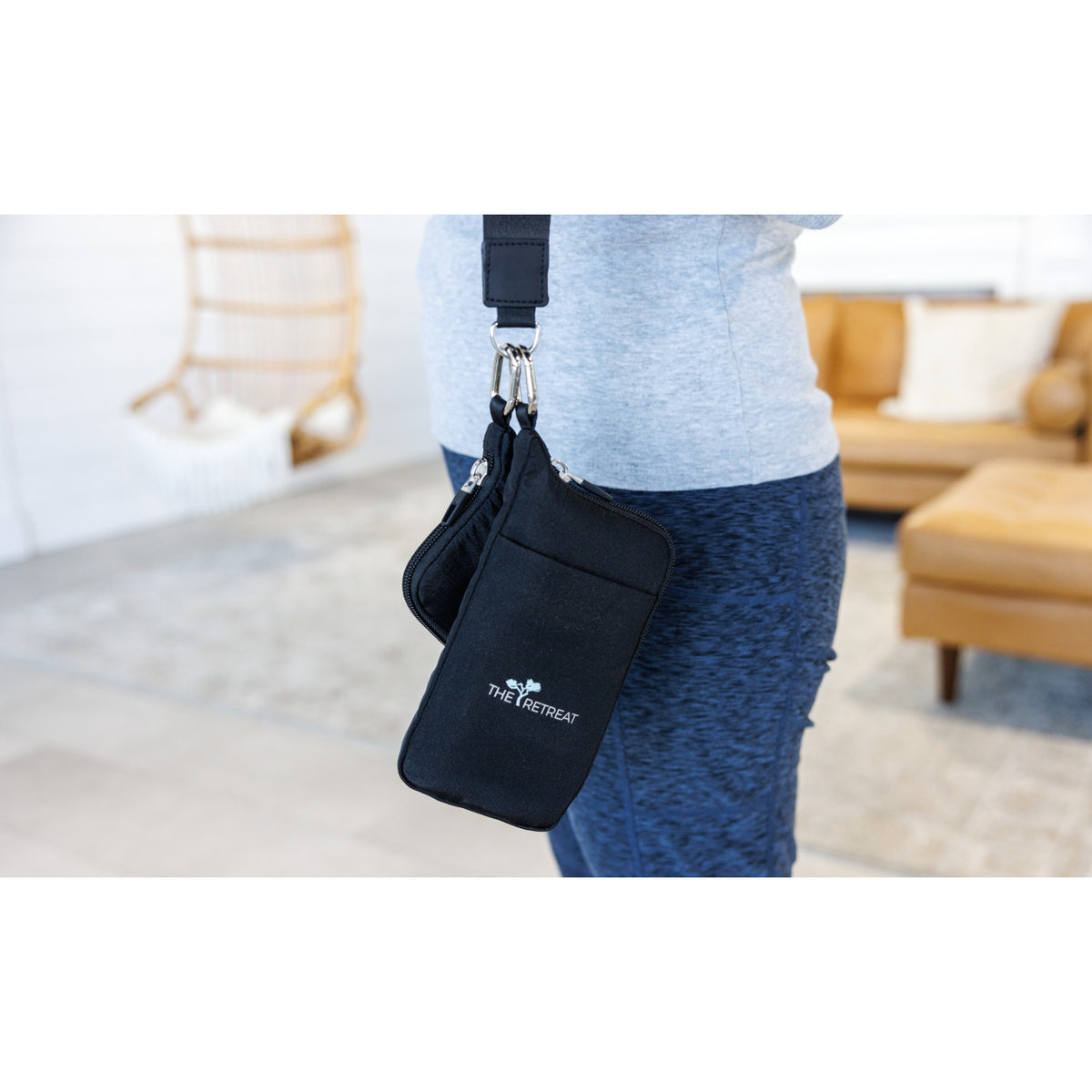 Recycled Nylon Wristlet with Two Zip Pouches Transfer - Black - View 4