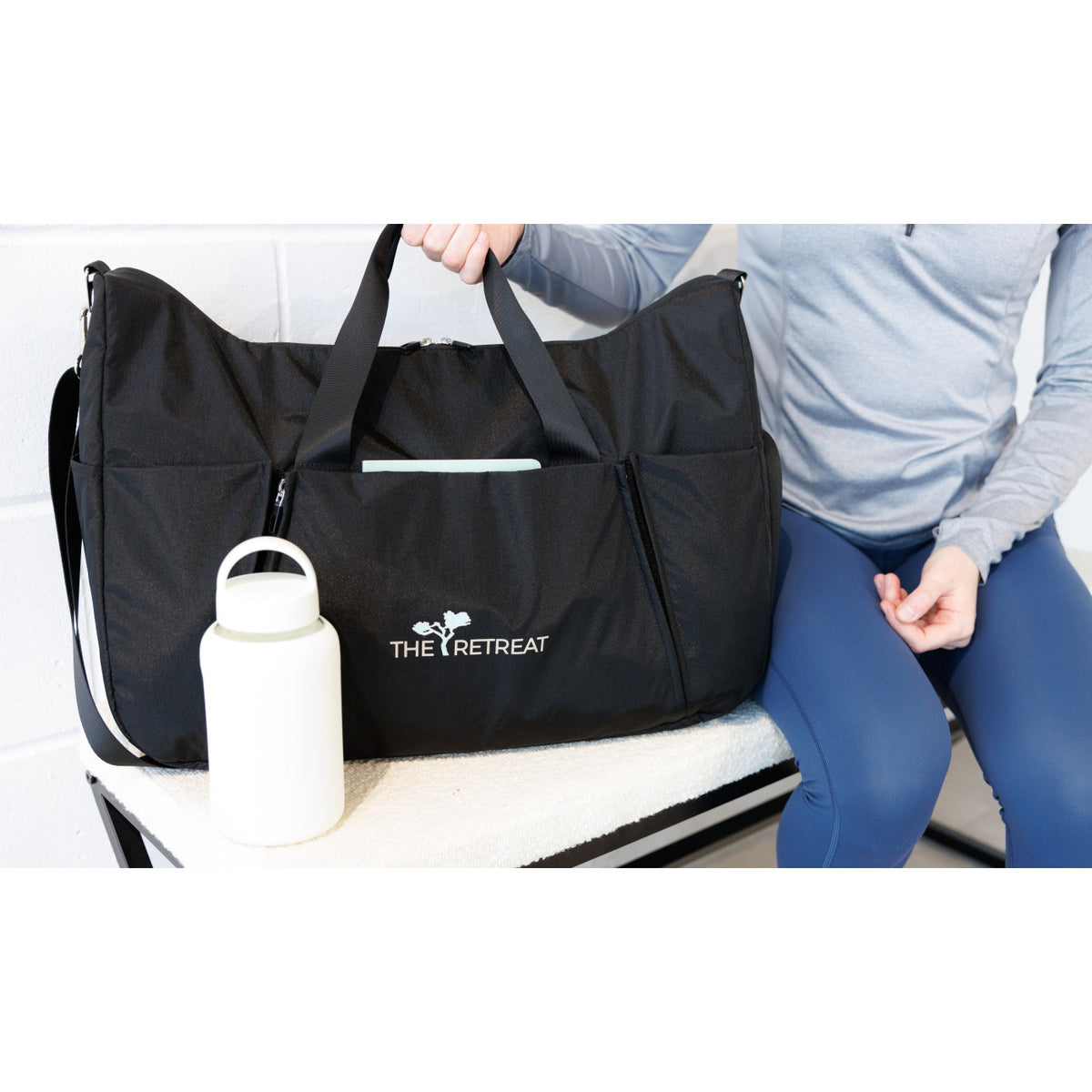 Recycled Nylon Yoga Duffel with Mat Holder Transfer - Black - View 10