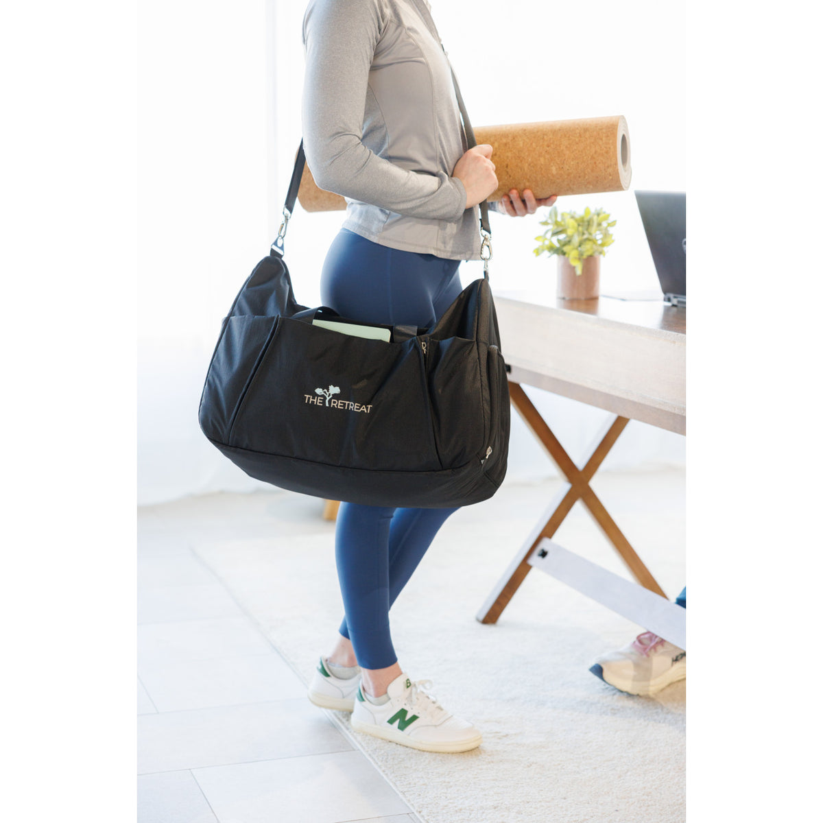 Recycled Nylon Yoga Duffel with Mat Holder Transfer - Black - View 7