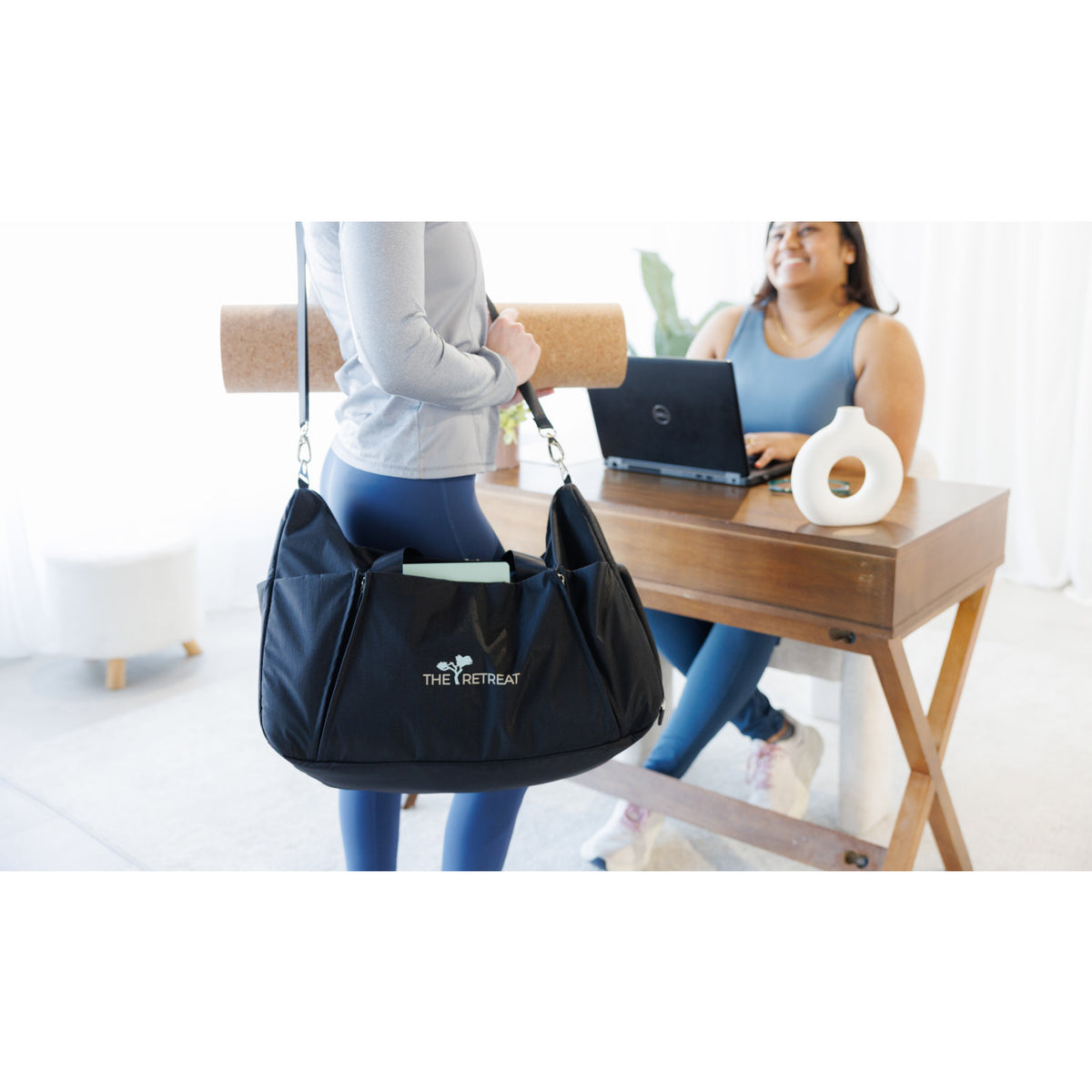 Recycled Nylon Yoga Duffel with Mat Holder Transfer - Black - View 8