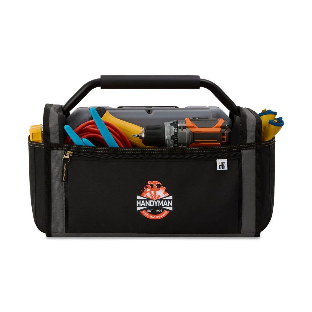 Recycled Open Top Tool Tote with Hammer Loop Embroidery - Dark Grey - View 1