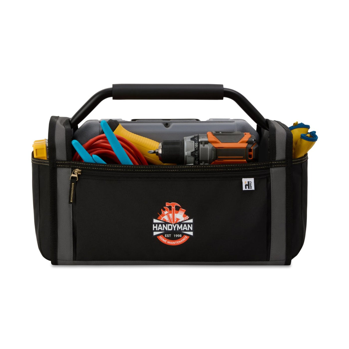 Recycled Open Top Tool Tote with Hammer Loop Embroidery - Dark Grey - View 1