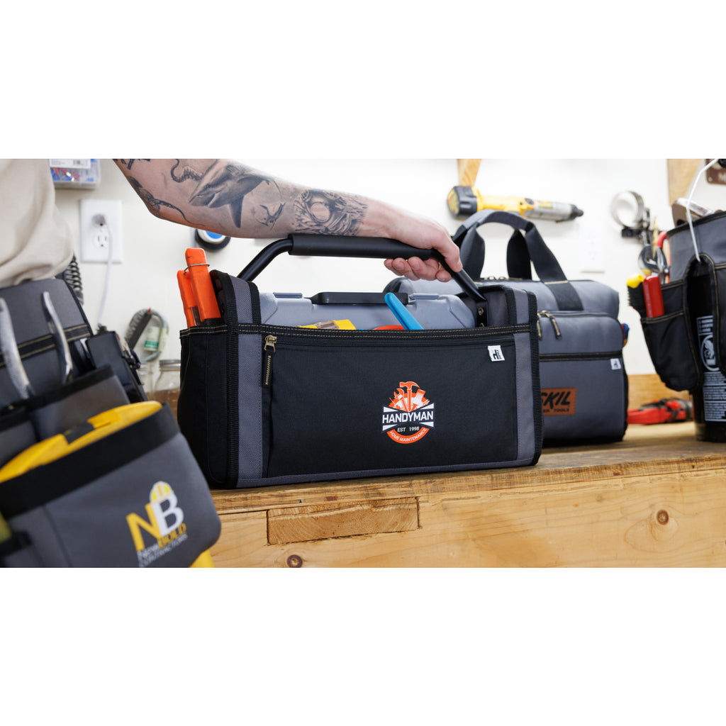 Recycled Open Top Tool Tote with Hammer Loop Embroidery - Dark Grey - View 8