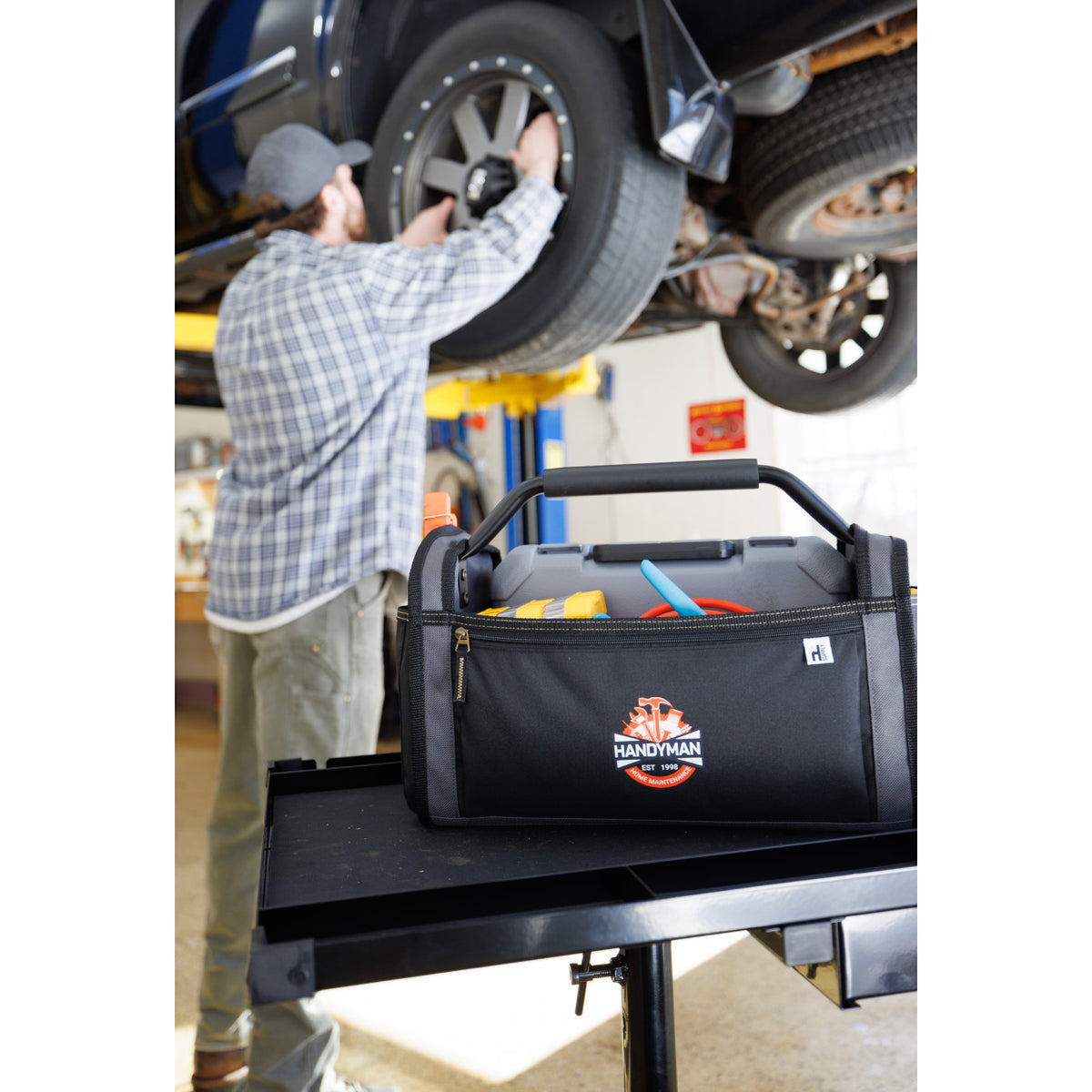 Recycled Open Top Tool Tote with Hammer Loop Transfer - Dark Grey - View 7