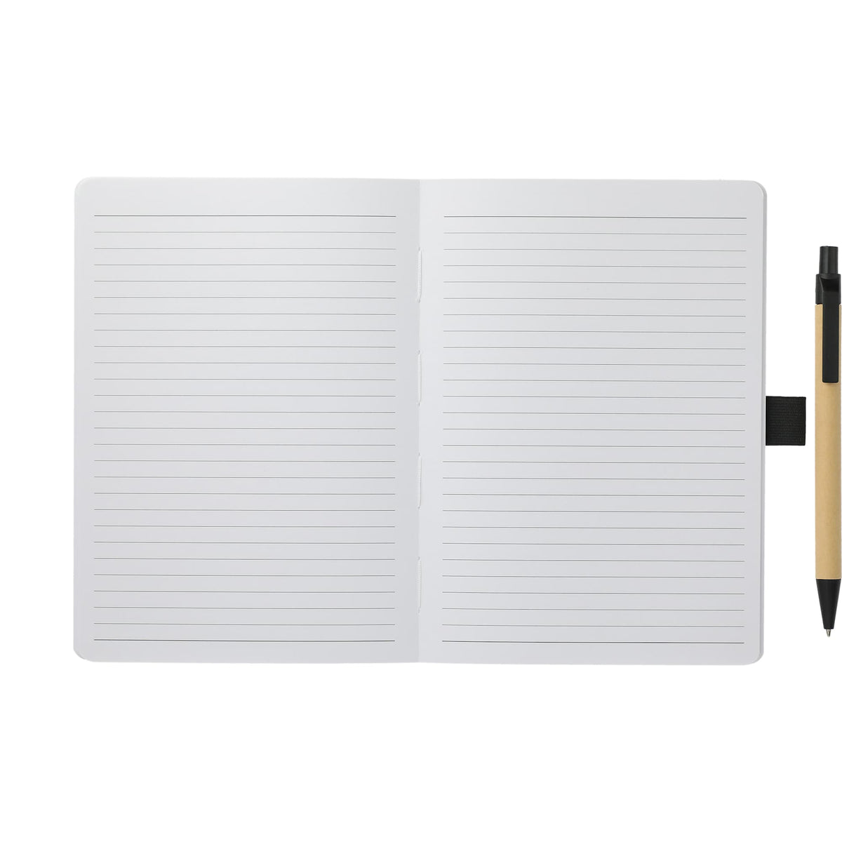 Recycled Paper Notebook with Stitched Spine and Pen, 5 x 7 Inches - Natural - Front 2
