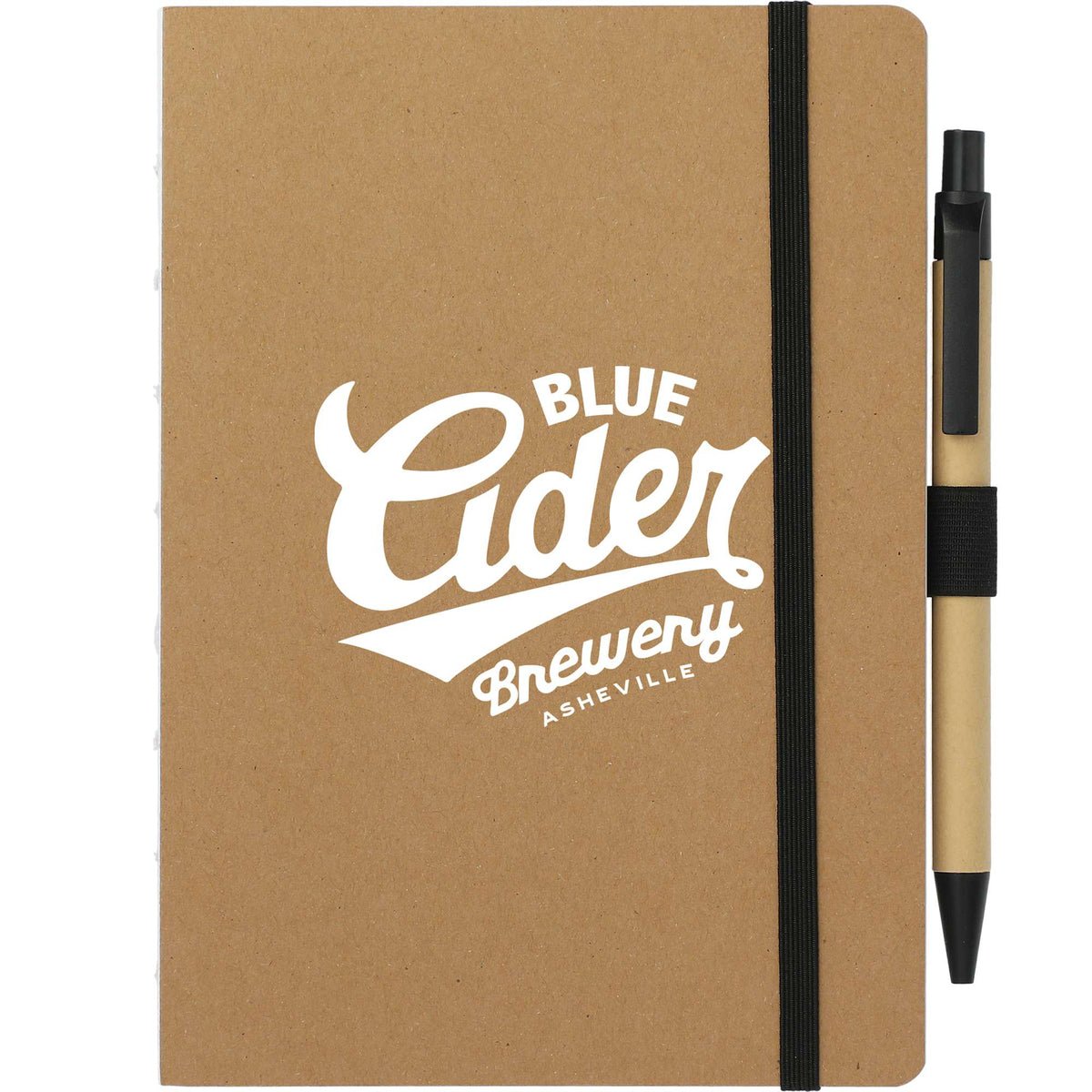 Recycled Paper Notebook with Stitched Spine and Pen, 5 x 7 Inches - Natural - Front