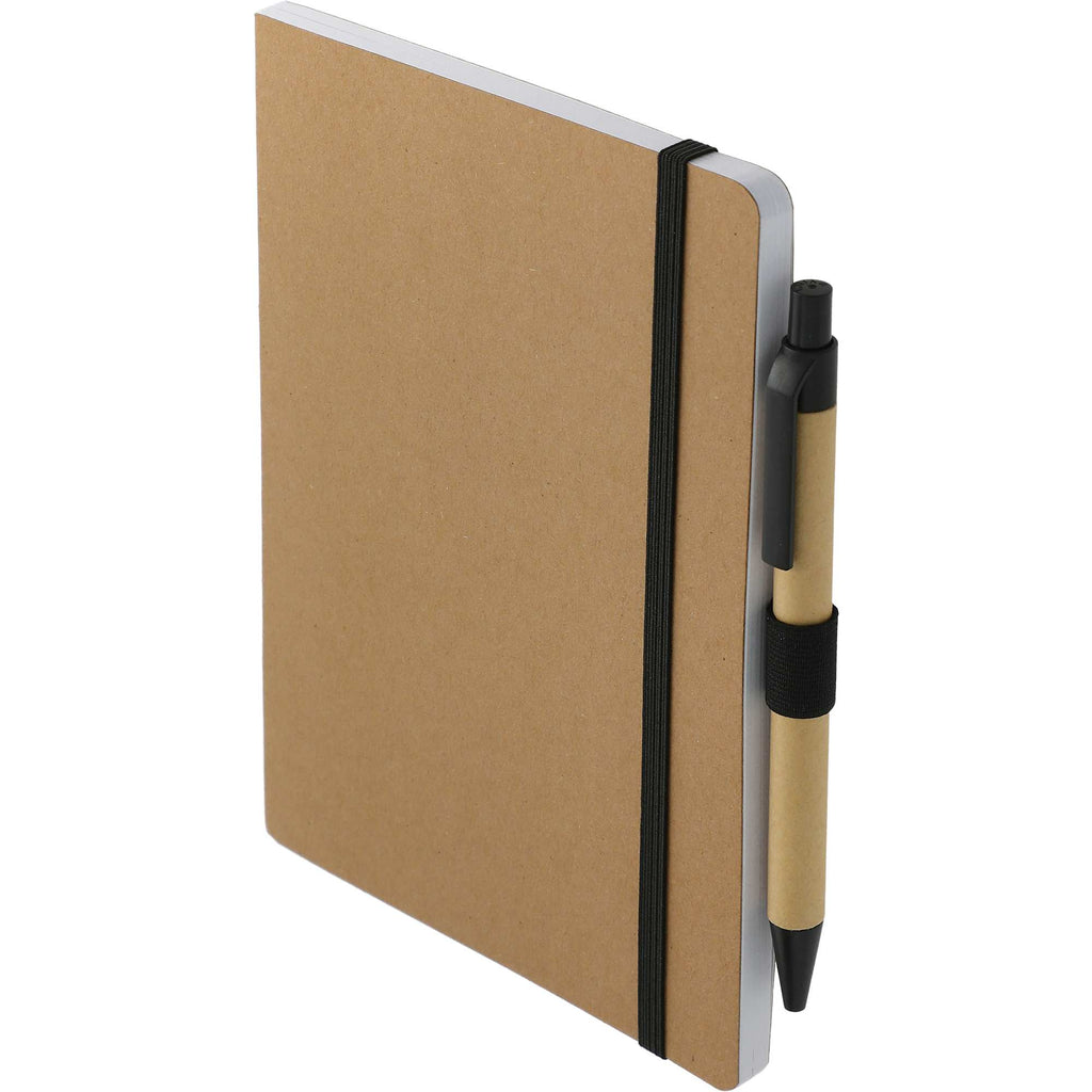 Recycled Paper Notebook with Stitched Spine and Pen, 5 x 7 Inches - Natural - Left Angle 2
