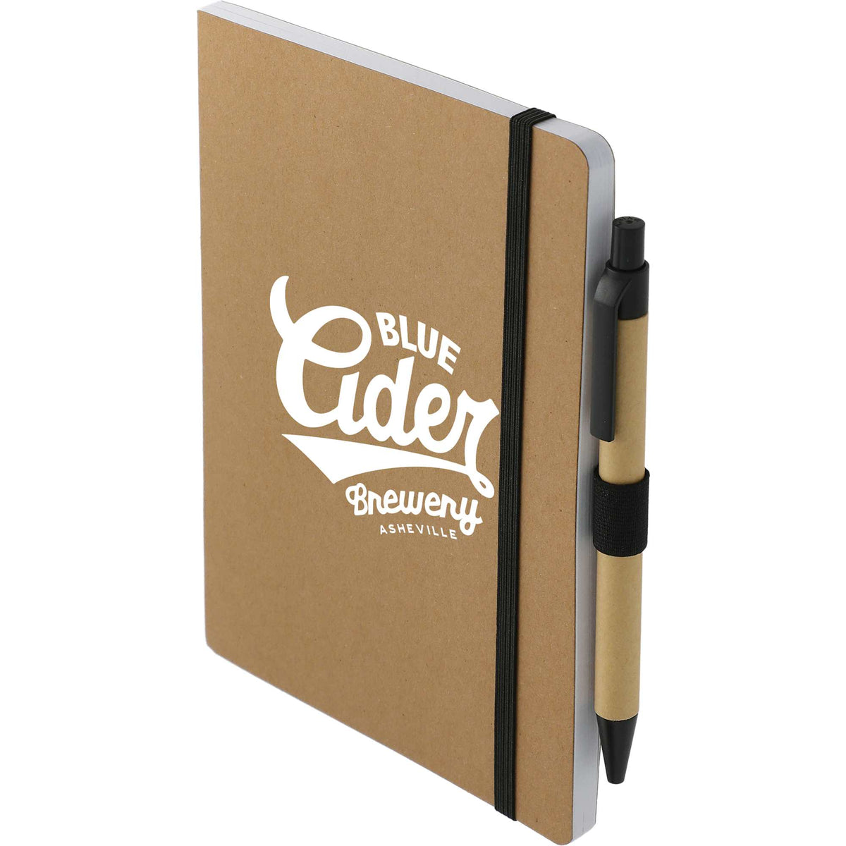Recycled Paper Notebook with Stitched Spine and Pen, 5 x 7 Inches - Natural - Left Angle