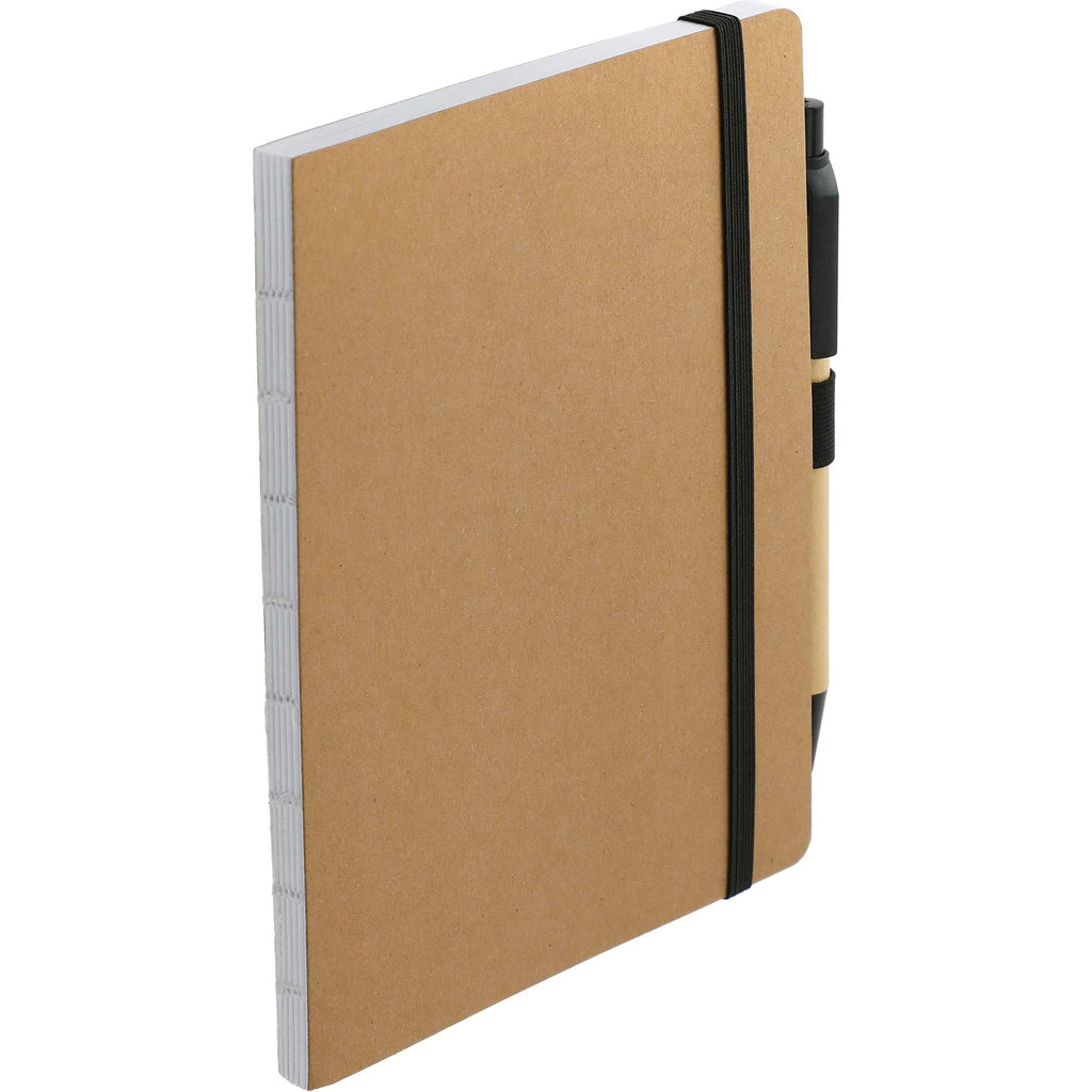 Recycled Paper Notebook with Stitched Spine and Pen, 5 x 7 Inches - Natural - Right Angle 2