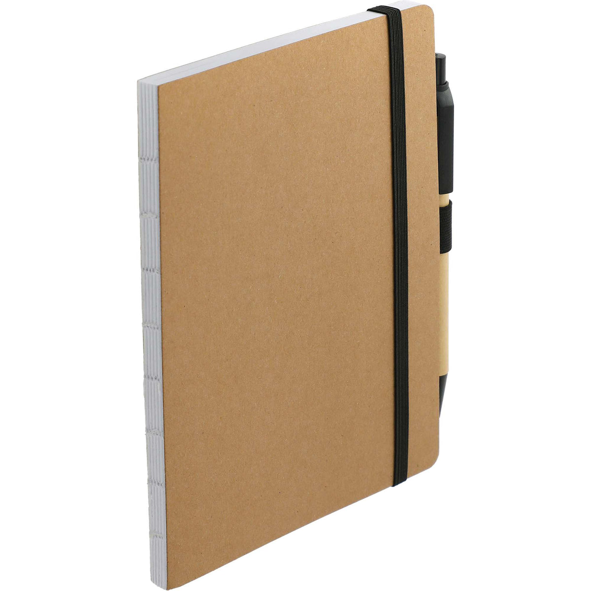 Recycled Paper Notebook with Stitched Spine and Pen, 5 x 7 Inches - Natural - Right Angle 2
