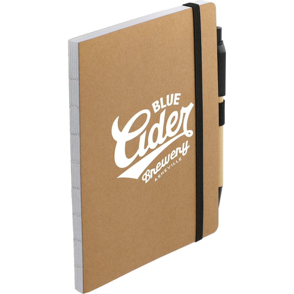 Recycled Paper Notebook with Stitched Spine and Pen, 5 x 7 Inches - Natural - Right Angle