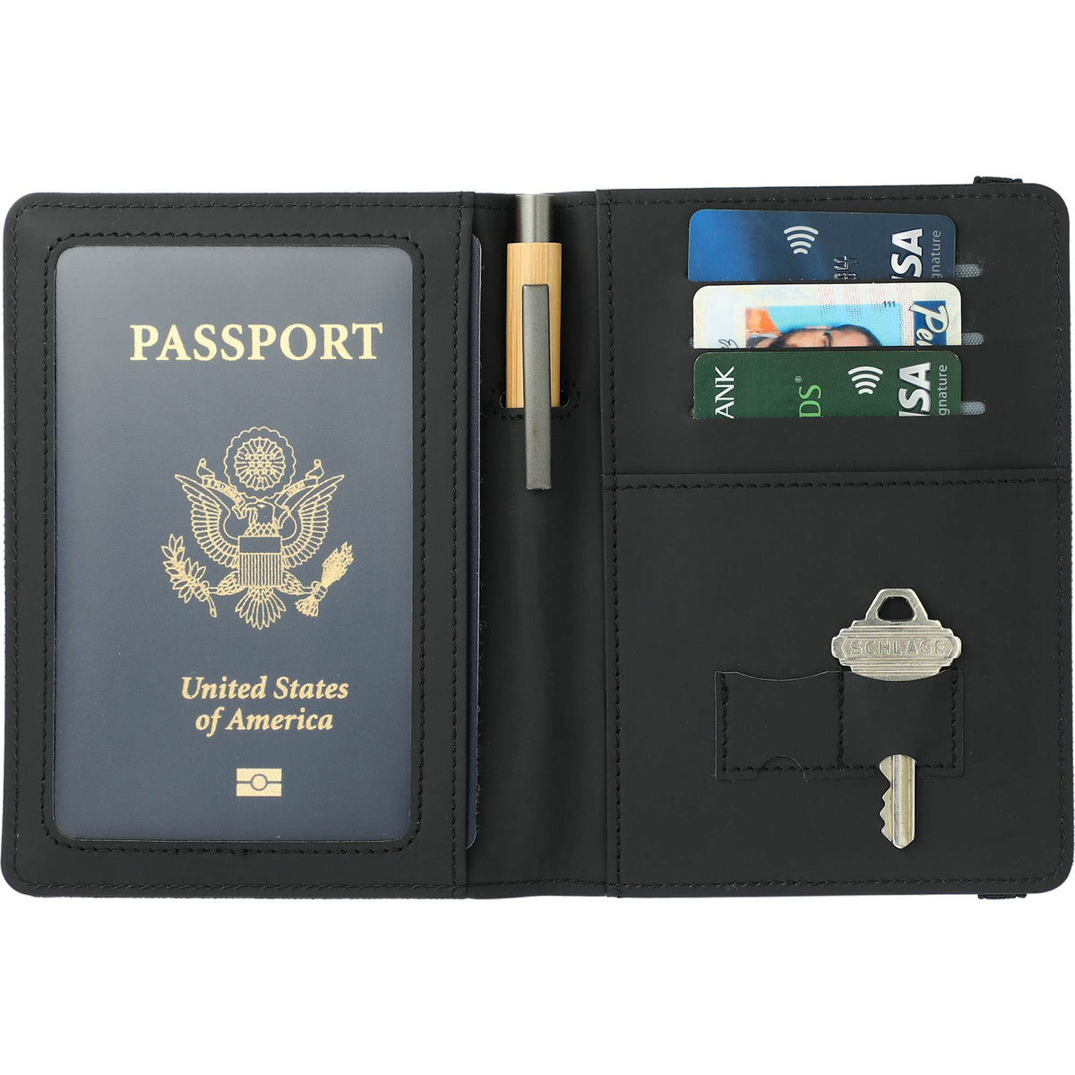 Recycled Passport Wallet with RFID Protection Transfer - Charcoal - Front 3