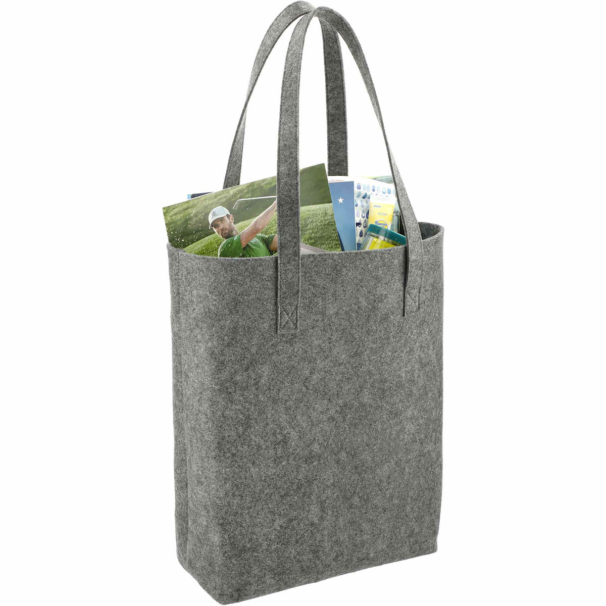 Recycled PET Felt Shopper Tote Full Color - Charcoal - Right Angle 4