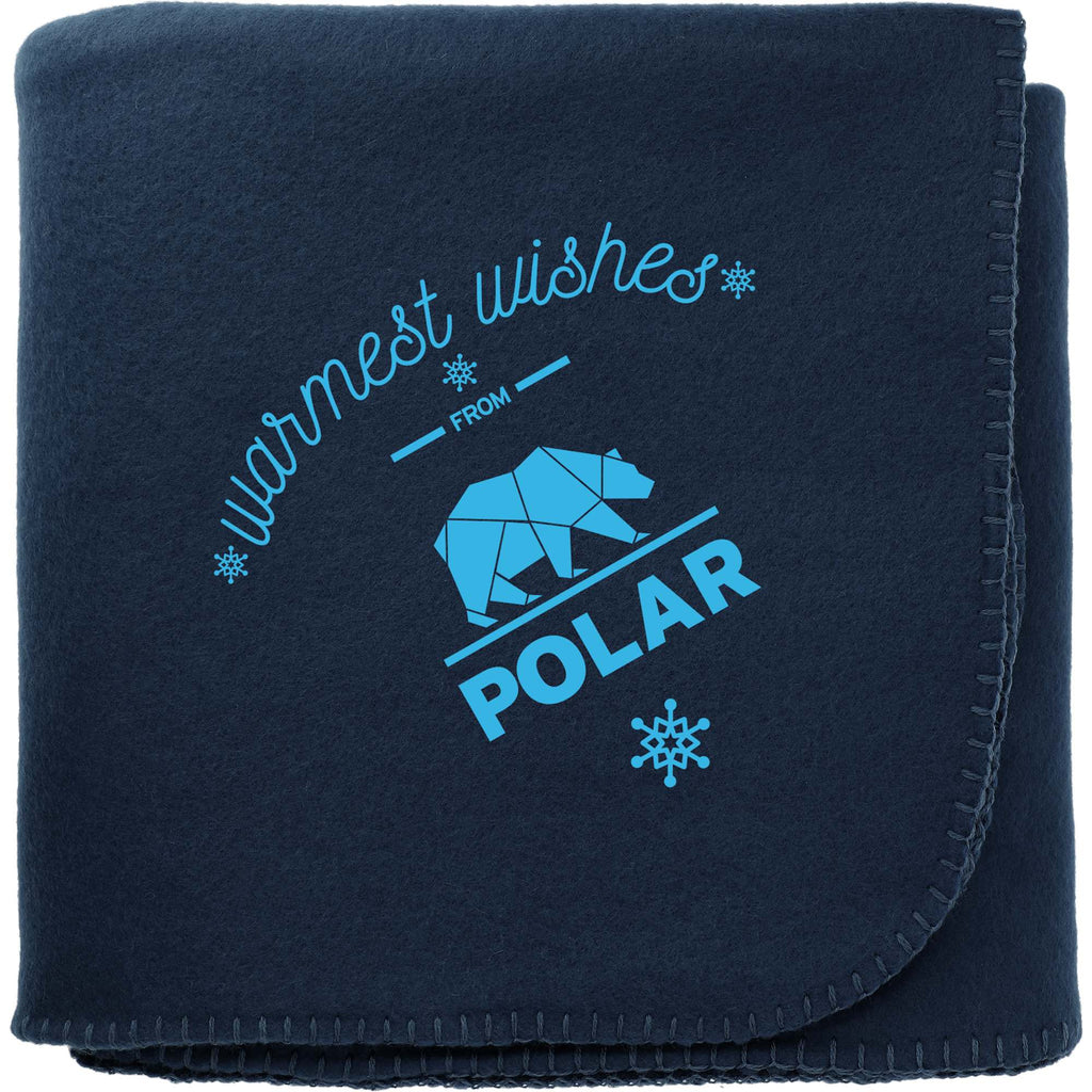 Recycled PET Fleece Blanket, 50 x 60 Inches Full Color - Navy - Front