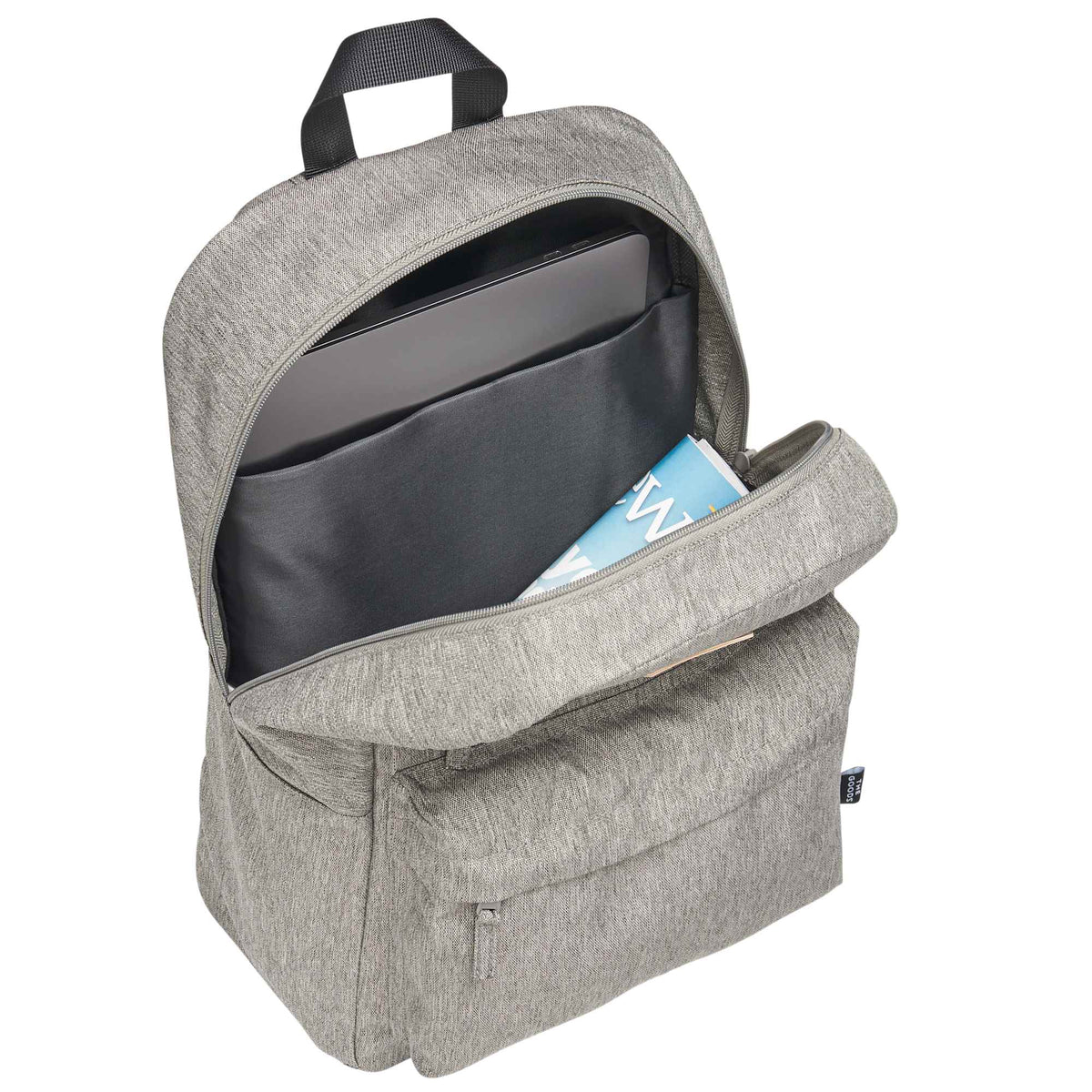Recycled PET Laptop Backpack with Lash Tab, 15 Inch Full Color - Gray - Right Angle 3