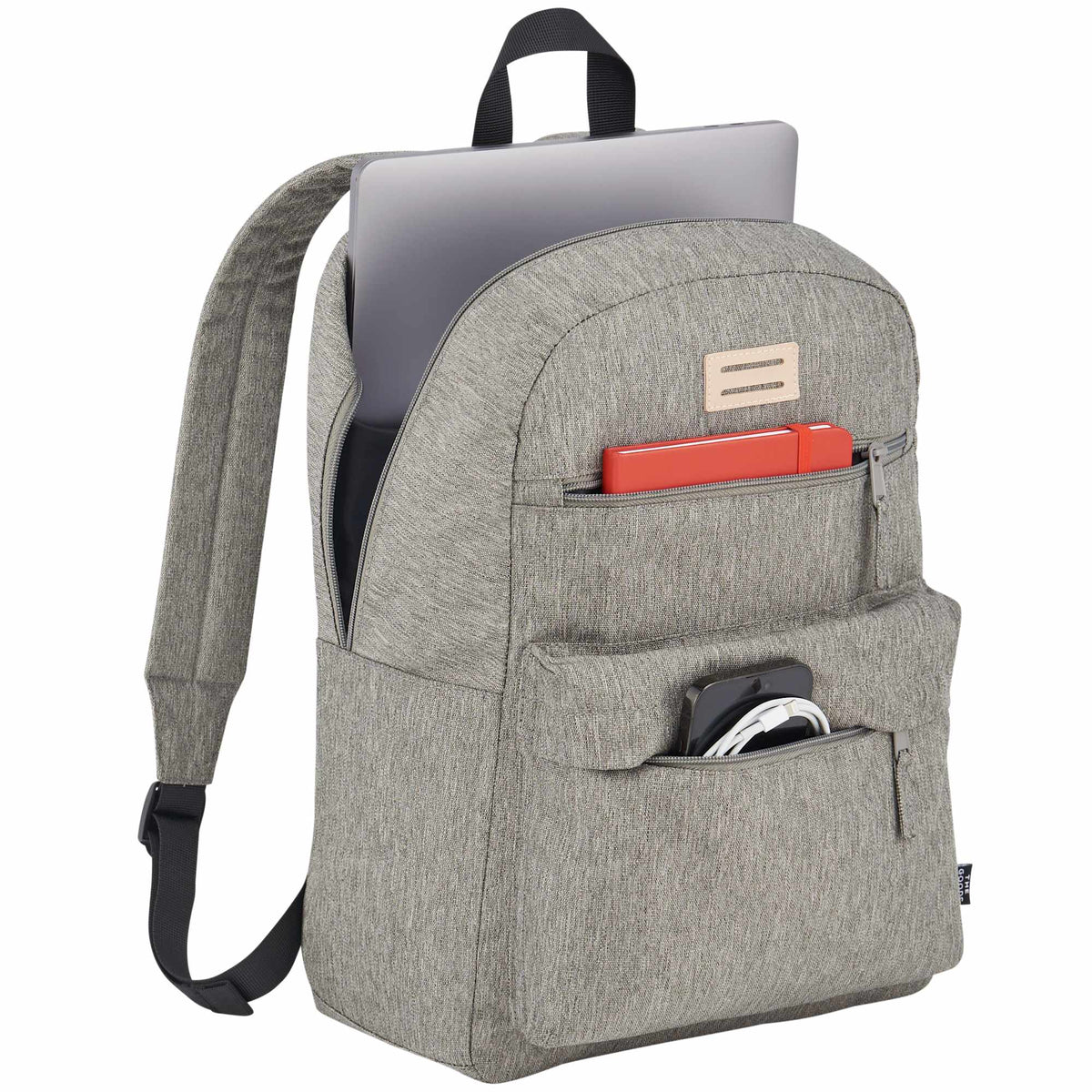 Recycled PET Laptop Backpack with Lash Tab, 15 Inch - Gray - Right Angle 2