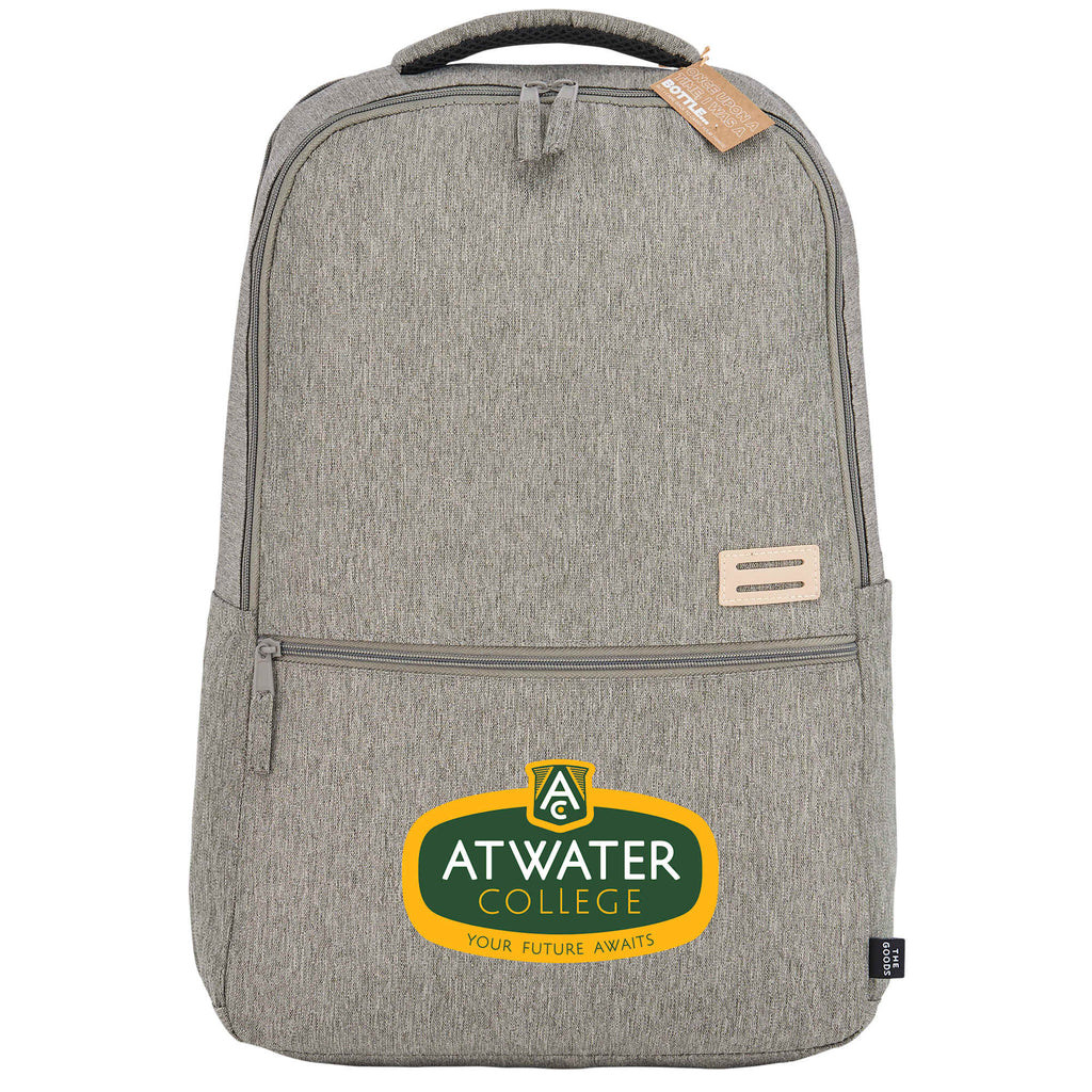 Recycled PET Laptop Backpack with Lash Tab, 17 Inch Embroidery - Gray - Front 2