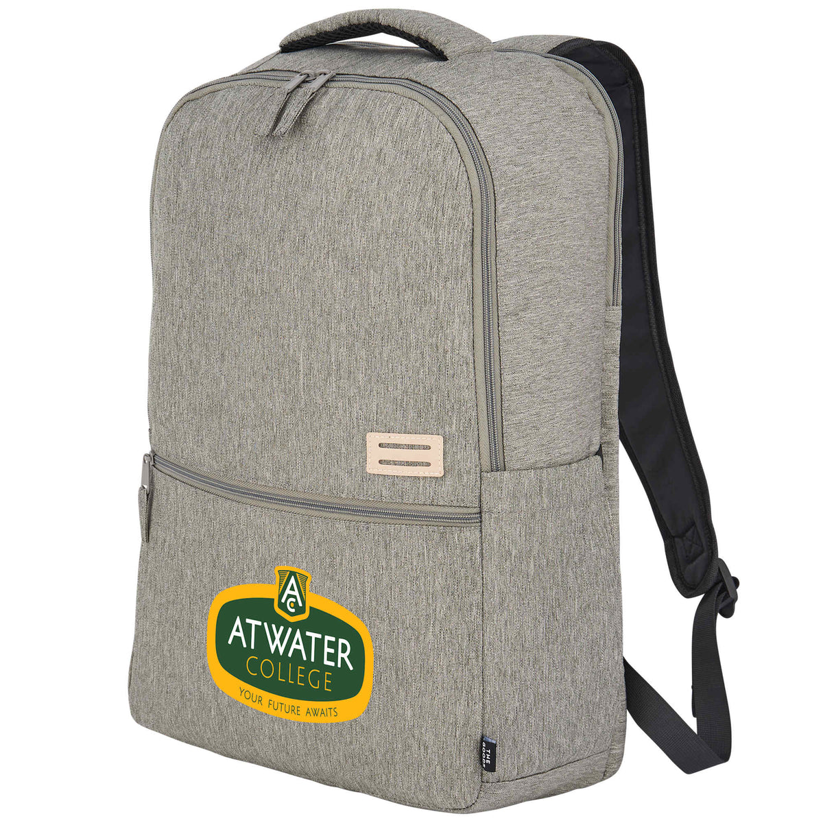 Recycled PET Laptop Backpack with Lash Tab, 17 Inch Embroidery - Gray - Left Angle
