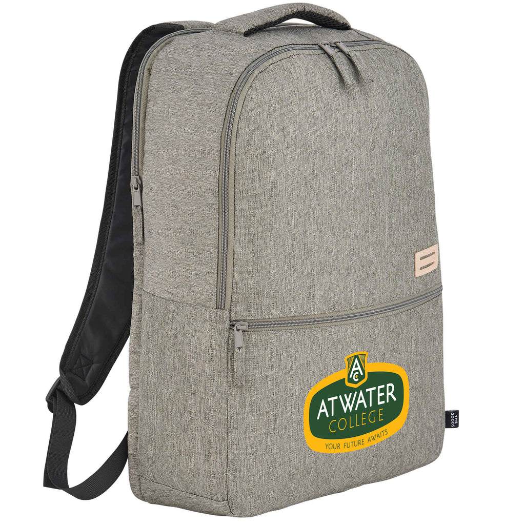 Recycled PET Laptop Backpack with Lash Tab, 17 Inch Embroidery - Gray - Right Angle