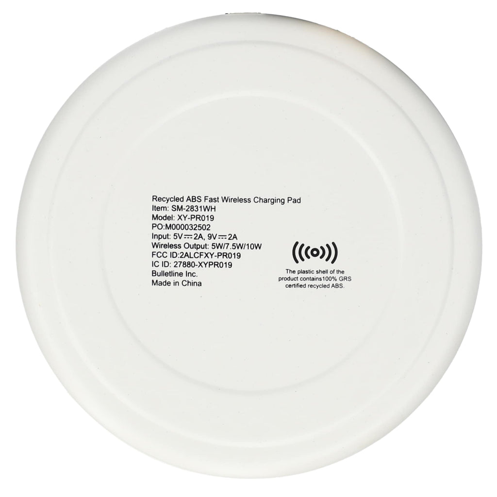 Recycled Plastic Fast Wireless Charging Pad, 10W Full Color - White - Back