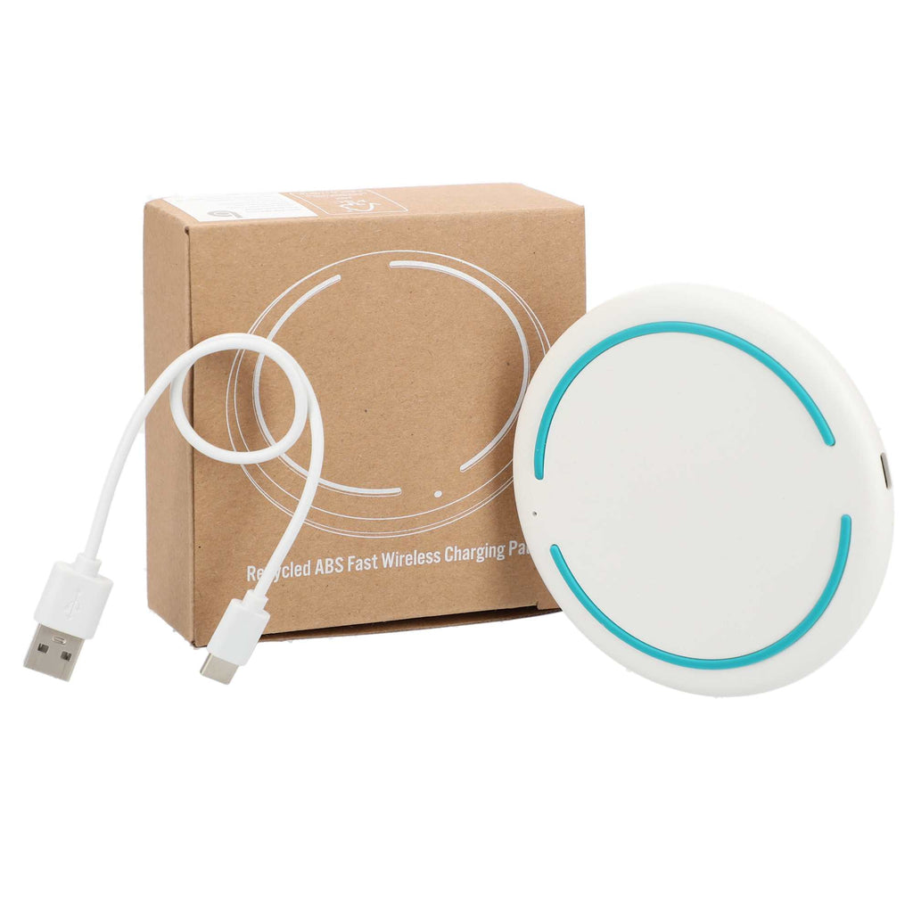 Recycled Plastic Fast Wireless Charging Pad, 10W Full Color - White - Packaging