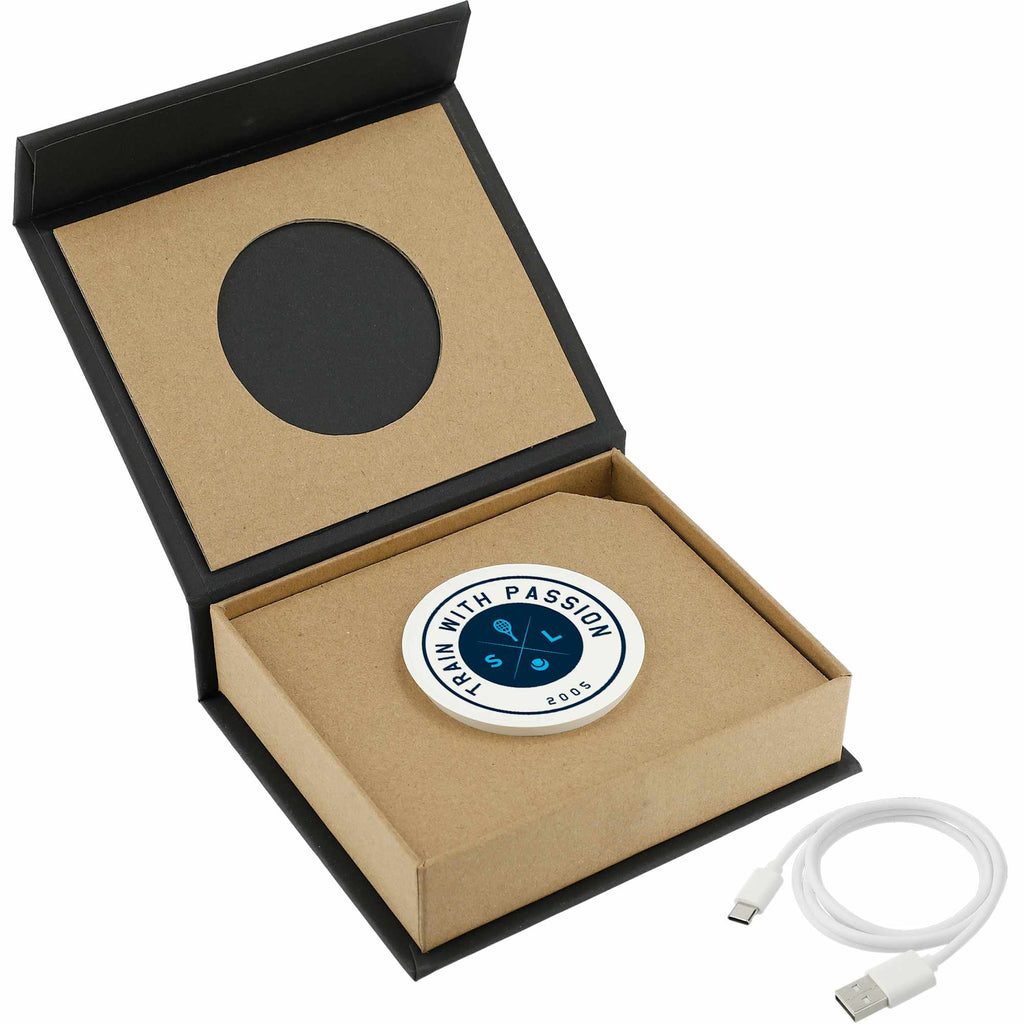 Recycled Plastic Magnetic Wireless Charging Pad - White - Right Angle