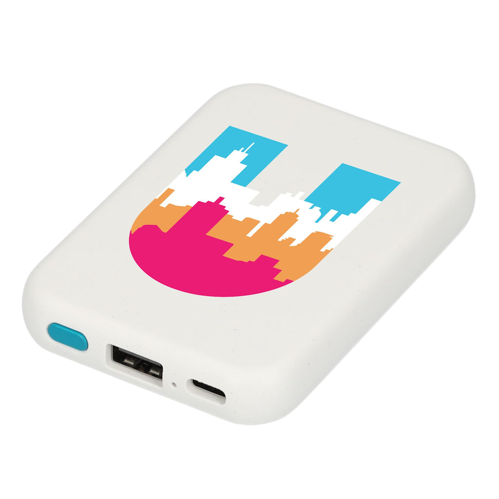 Recycled Plastic Wireless Power Bank, 3,000 mAh Full Color - White - Right Angle 2