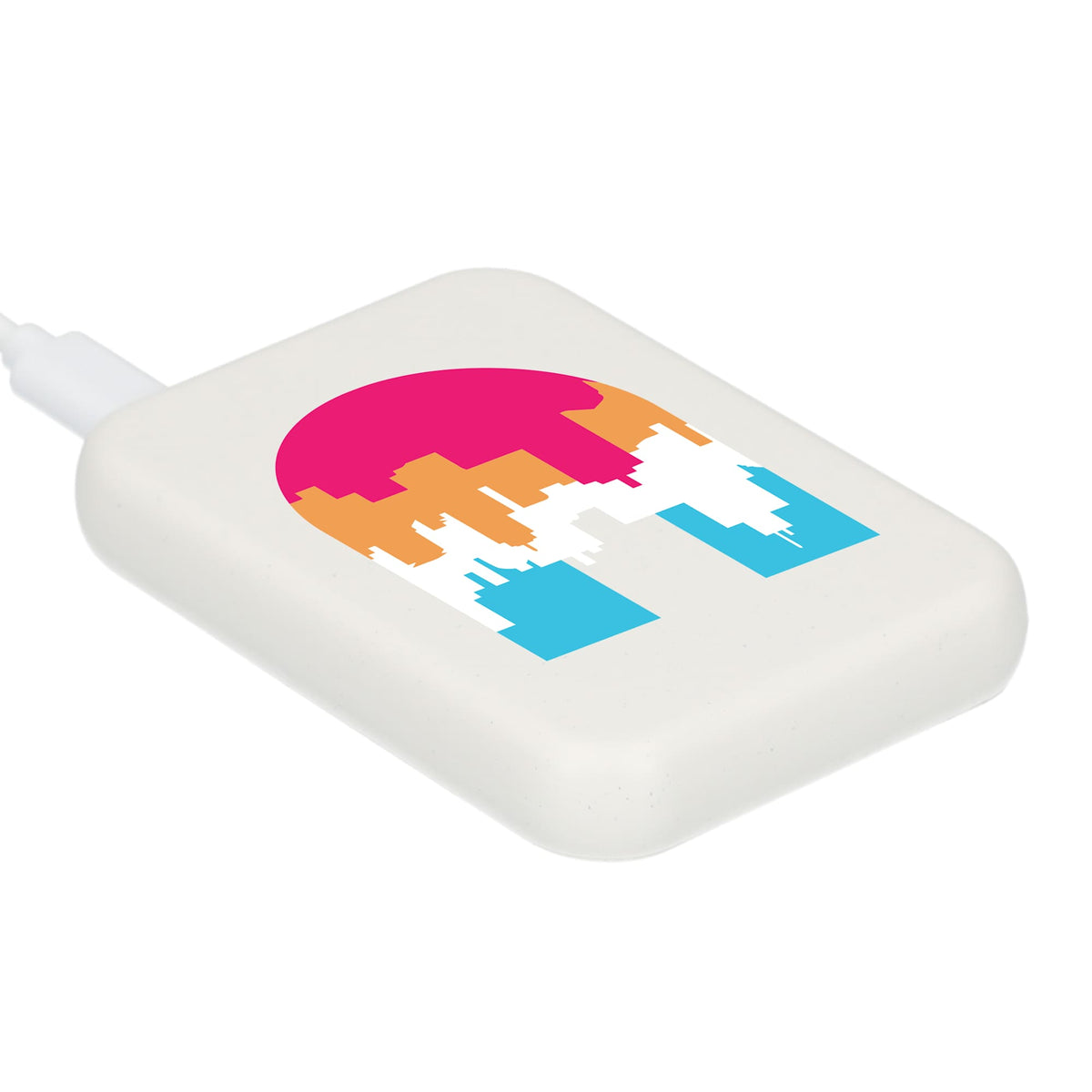 Recycled Plastic Wireless Power Bank, 3,000 mAh Full Color - White - Right Angle
