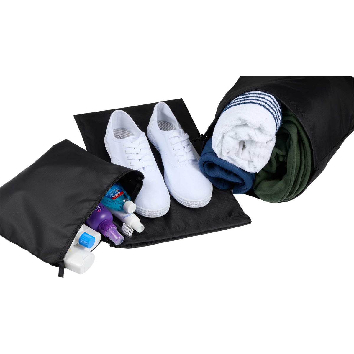 Recycled Ripstop Travel Bag Set, 3 in 1 - Black - Propped