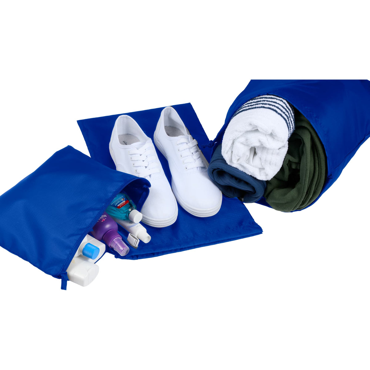 Recycled Ripstop Travel Bag Set, 3 in 1 Embroidery - Royal - Propped