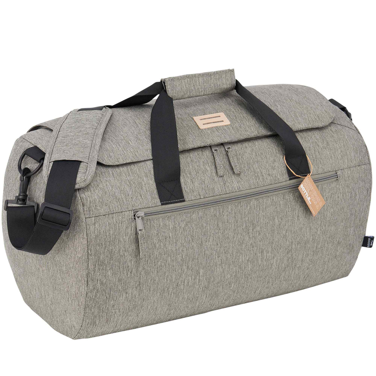 Recycled Roll Duffel Bag with Lash Tab Embroidery - Gray - Right Angle