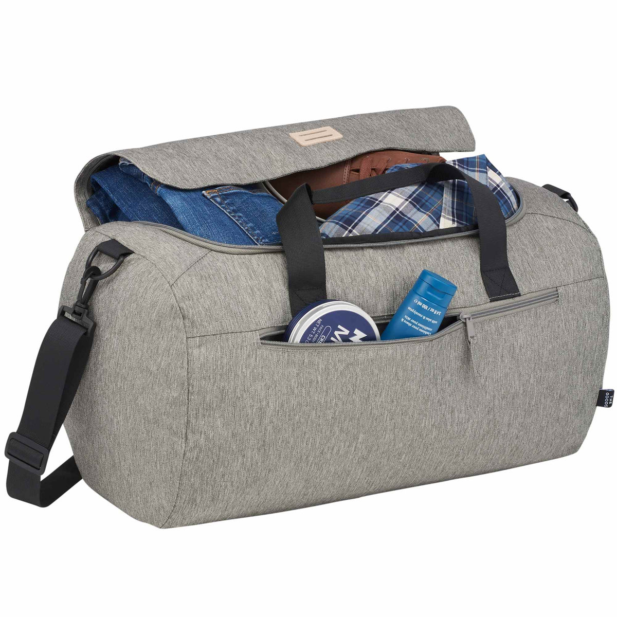 Recycled Roll Duffel Bag with Lash Tab - Gray - Right Angle 3