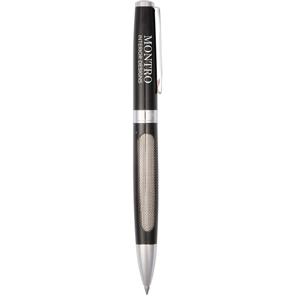 Recycled Stainless Steel Gel Pen with Chrome Accents - Black - Front