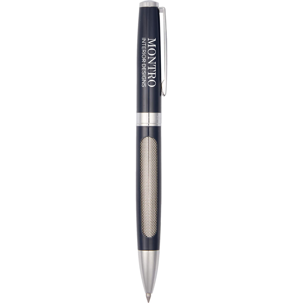 Recycled Stainless Steel Gel Pen with Chrome Accents - Navy - Front