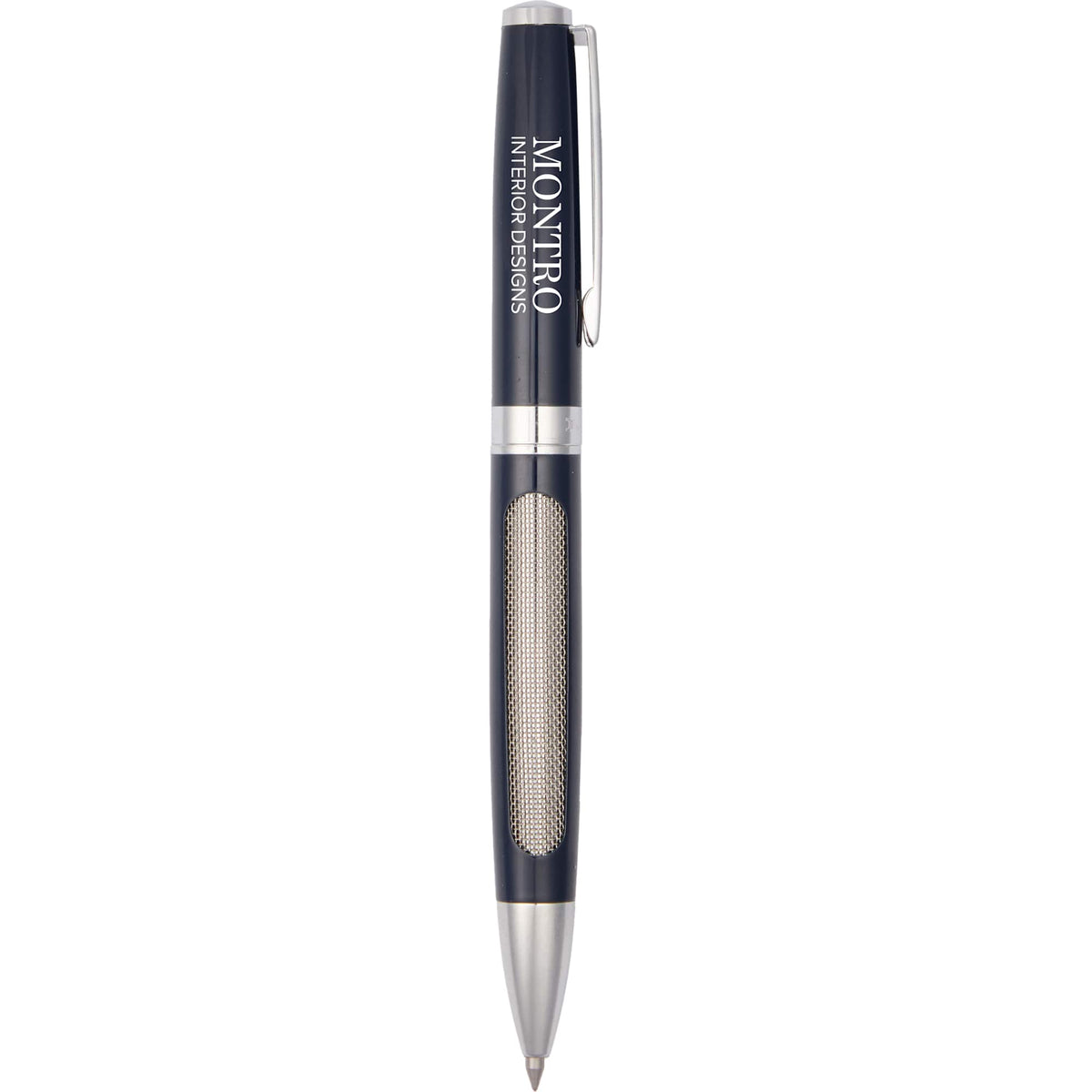 Recycled Stainless Steel Gel Pen with Chrome Accents - Navy - Front