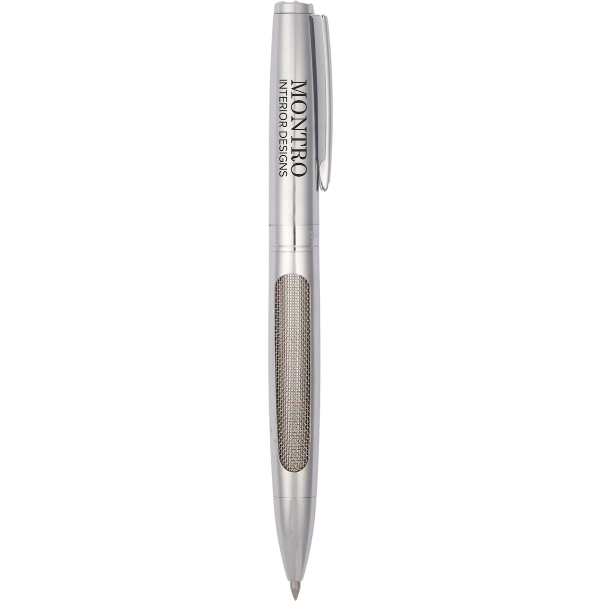 Recycled Stainless Steel Gel Pen with Chrome Accents - Silver - Front