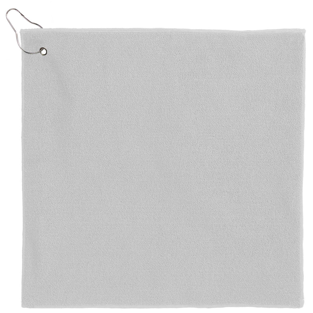 Recycled Terry Golf Towel with Hook, 15 x 15 Inches Embroidery - White - Front Back
