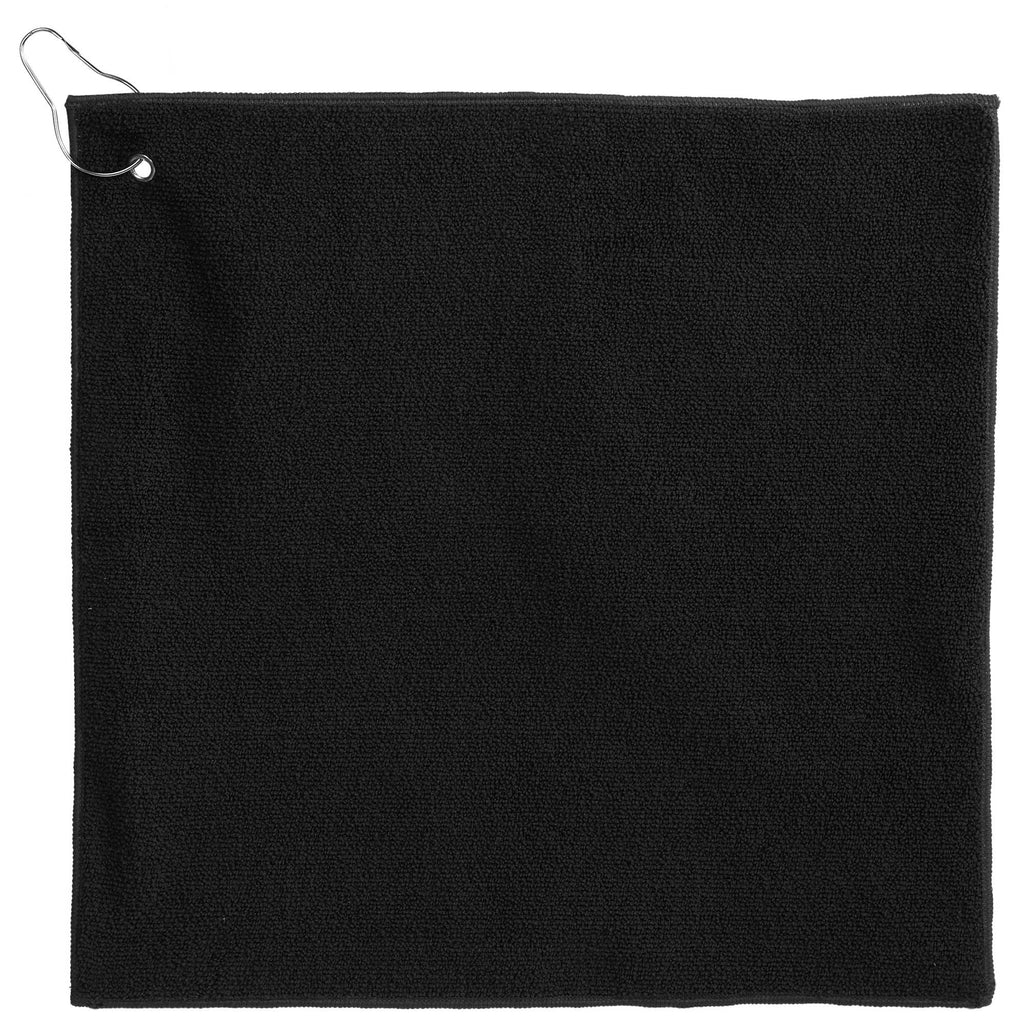 Recycled Terry Golf Towel with Hook, 15 x 15 Inches Transfer - Black - Front Back