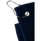 Recycled Terry Golf Towel with Hook, 15 x 15 Inches Transfer - Navy - Detail