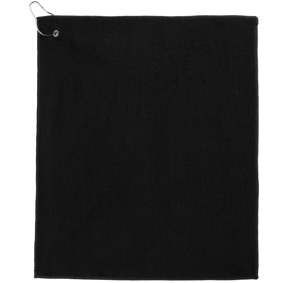 Recycled Terry Golf Towel with Hook, 15 x 18 Inches Embroidery - Black - Front