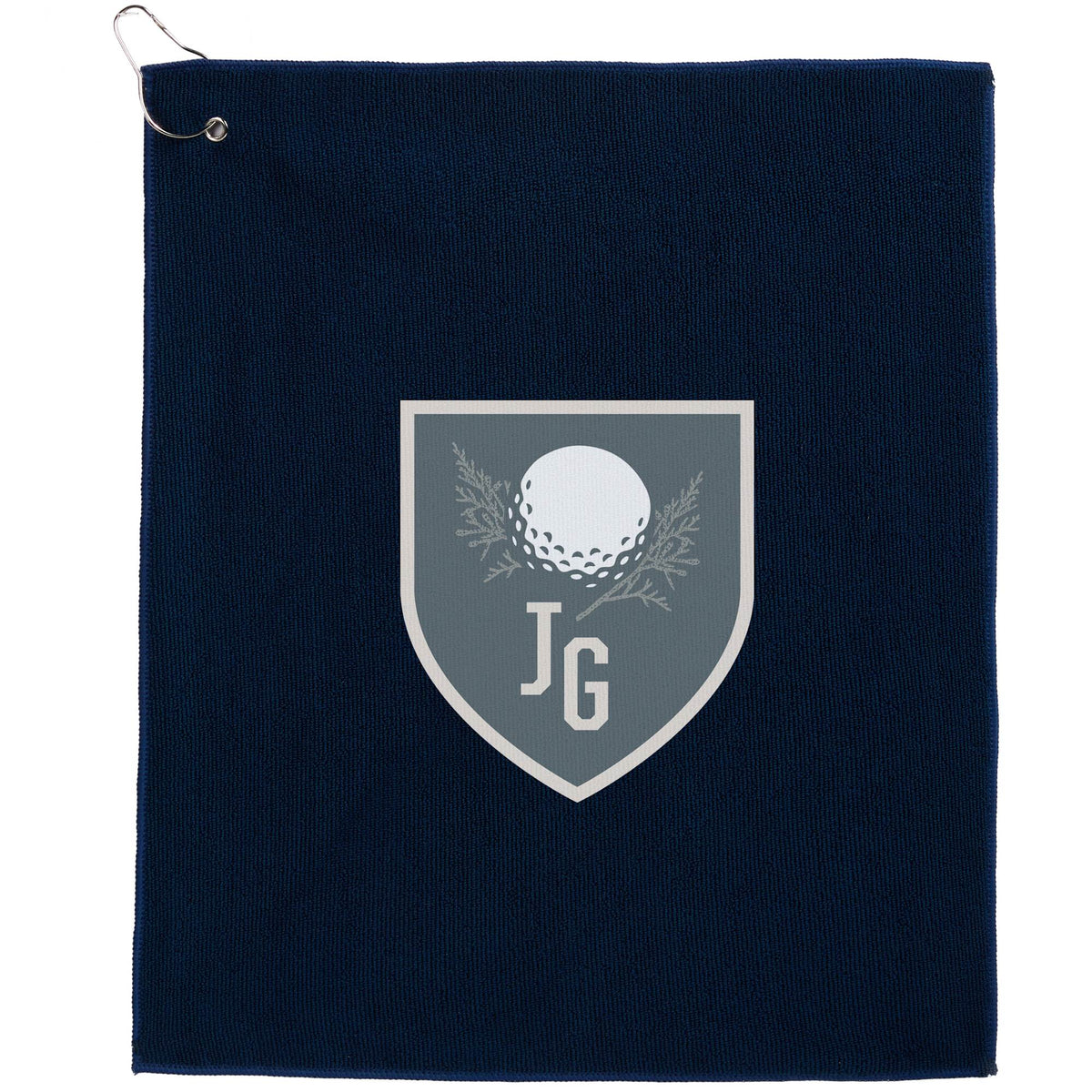 Recycled Terry Golf Towel with Hook, 15 x 18 Inches Transfer - Navy - Front