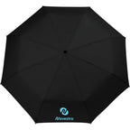 Recycled Three-Fold Umbrella with Wood Handle, 46 Inch - Black - Front
