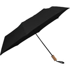 Recycled Three-Fold Umbrella with Wood Handle, 46 Inch - Black - Left Angle 2