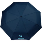 Recycled Three-Fold Umbrella with Wood Handle, 46 Inch - Navy - Front