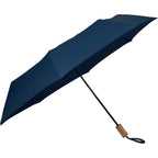 Recycled Three-Fold Umbrella with Wood Handle, 46 Inch - Navy - Left Angle 2