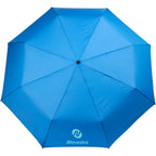 Recycled Three-Fold Umbrella with Wood Handle, 46 Inch - Royal - Front