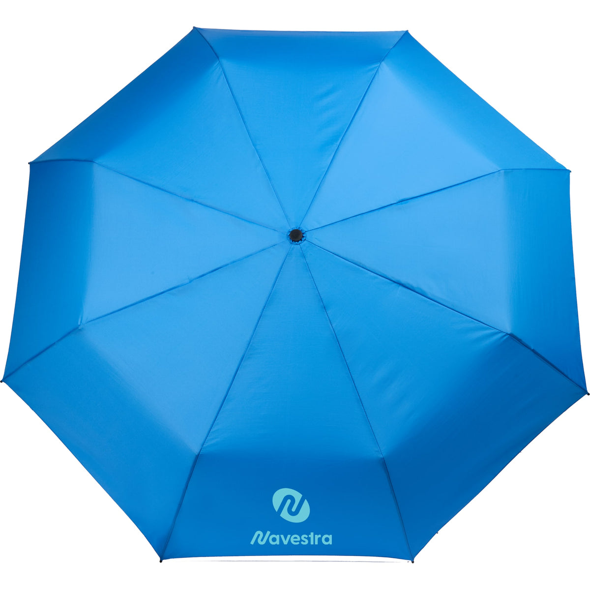 Recycled Three-Fold Umbrella with Wood Handle, 46 Inch - Royal - Front