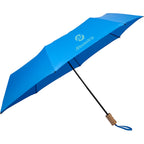Recycled Three-Fold Umbrella with Wood Handle, 46 Inch - Royal - Left Angle