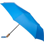 Recycled Three-Fold Umbrella with Wood Handle, 46 Inch Transfer - Royal - Right Angle