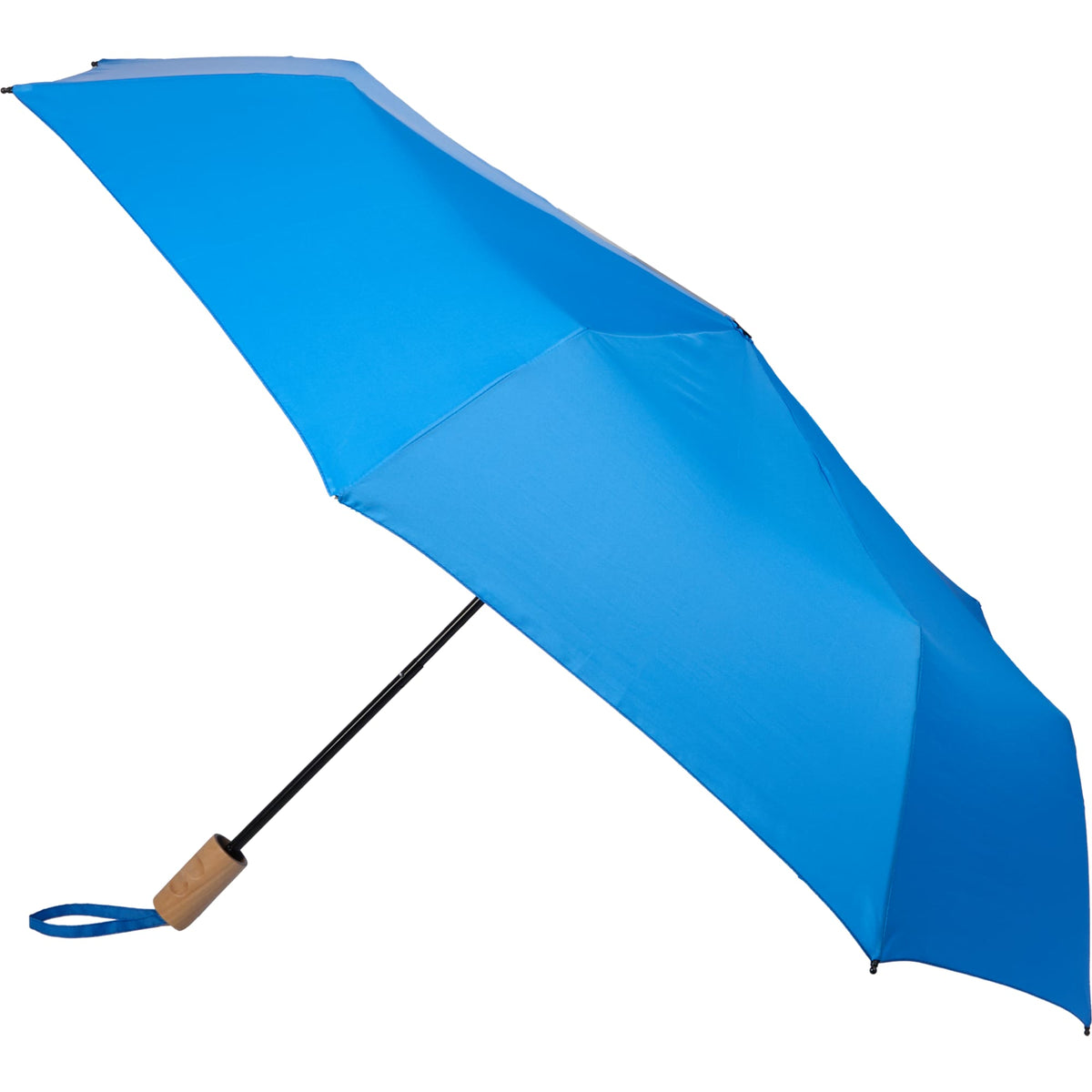 Recycled Three-Fold Umbrella with Wood Handle, 46 Inch Transfer - Royal - Right Angle